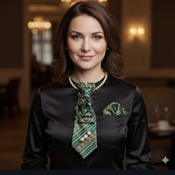 Handcrafted Luxury Fashion Necktie Necklace 📿 (Emerald City Girl) - Picture 4 of 13